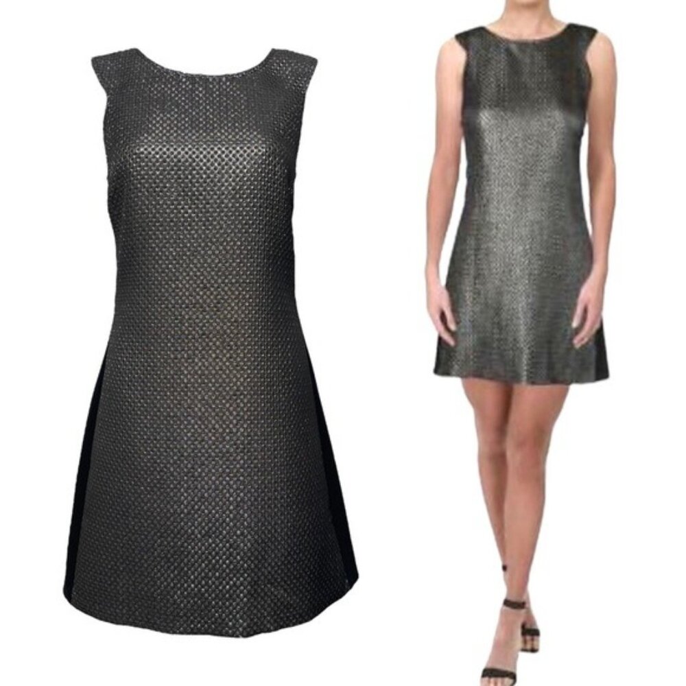 SANCTUARY Textured Sleeveless Cocktail Mini Dress in Silver Metallic / Black S